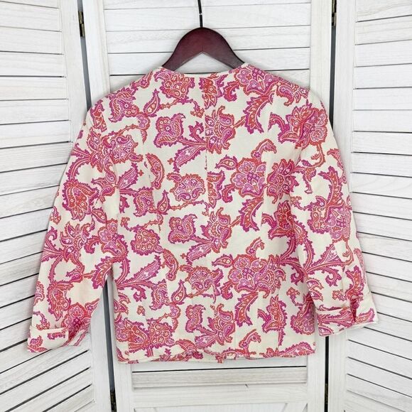 Sigrid Olsen Floral Damask Cotton Silk Blazer Jacket Cream Pink 4 Snap Front‎ - Picture 9 of 14